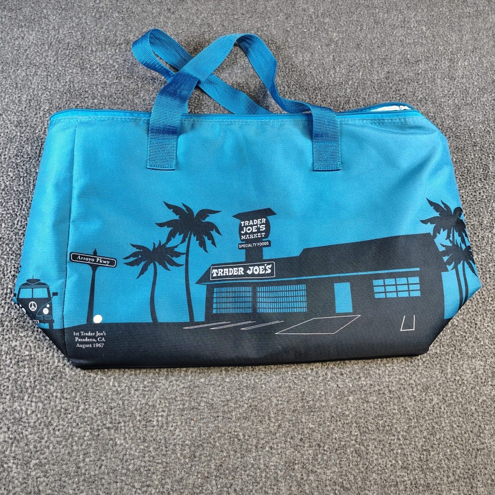 Trader Joe's Insulated Tote Bag Large Blue Grocery Picnic